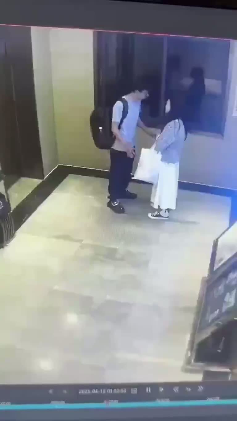 Lobby Camera Records Sudden Turn in Late-Night Encounter